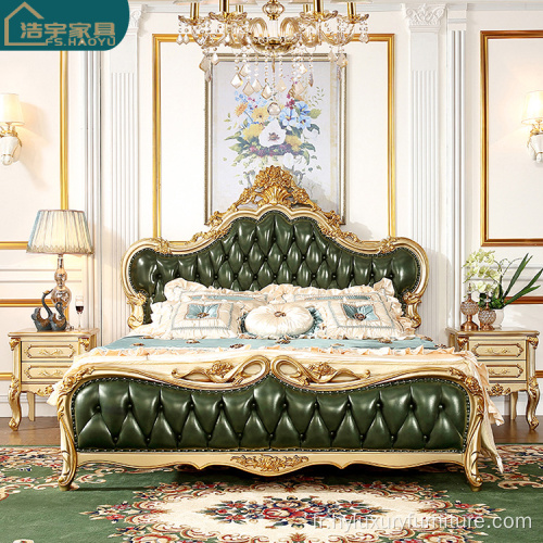 Lits king-size royal luxueux en cuir véritable italien